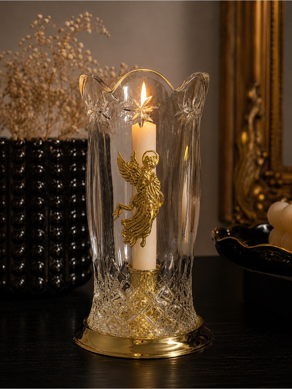 Teleflora Bohemian Lead Crystal Angel Hurricane Candle Holder Czech 24%